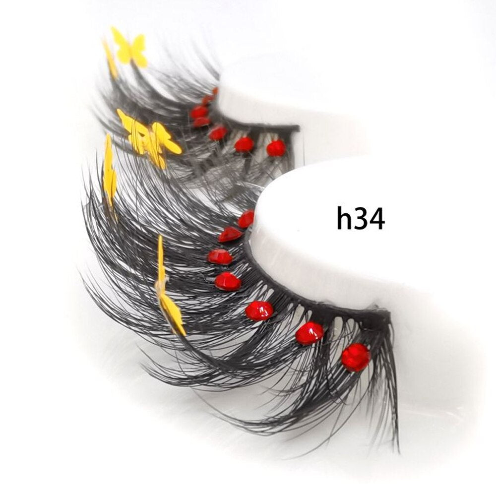 Faux Mink Butterfly Eyelashes With Packaging Boxes 3D Fluffy Glitter Sequins Thick Lash Colorful Shiny Star Flower Lashes