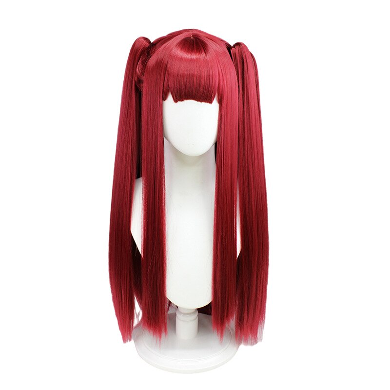 Anime Dressing Doll Falling in Love Kitagawa Dream Little Devil Cosplay Wig Wine Red Long Double Ponytail Clip Synthetic Wig