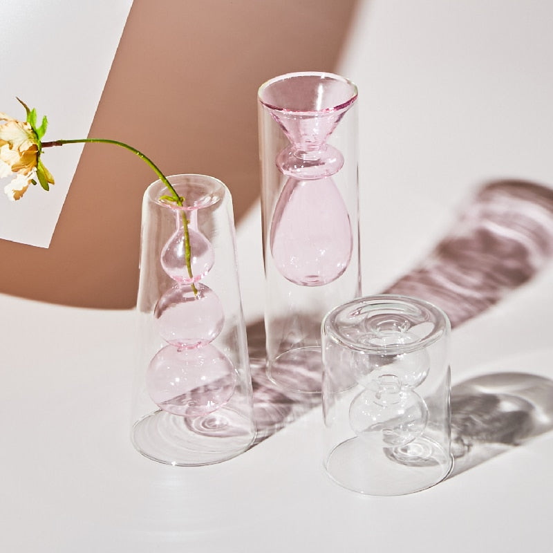 Nordic creative colored glass vase ornaments creative hydroponic transparent flower dryer decoration
