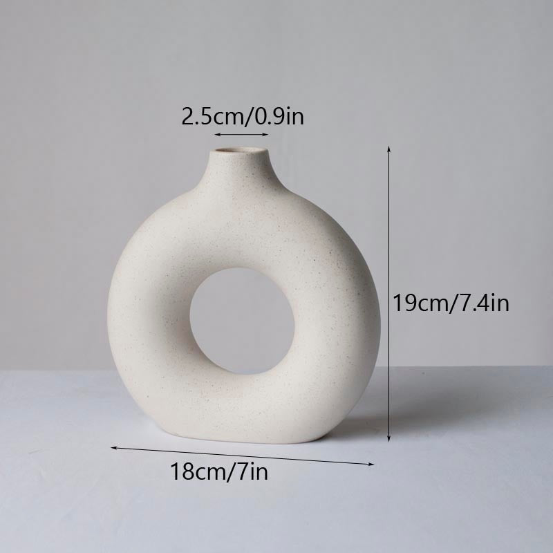 Black Circular Hollow Ceramic Vase Donuts Nordic Flower Pot Home Decoration Accessories Office Living Room Interior Decor