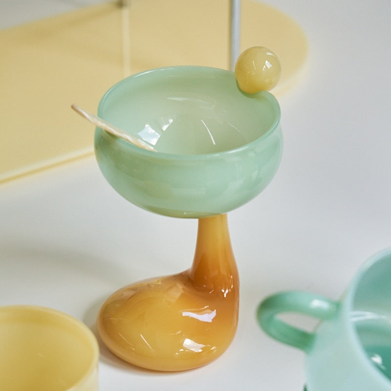 Creative Colored Glass Goblet Ice Cream Bowl Glass Cup Cold Drink Fruit Tea Cup Dessert Cup Decorative Glass Cup