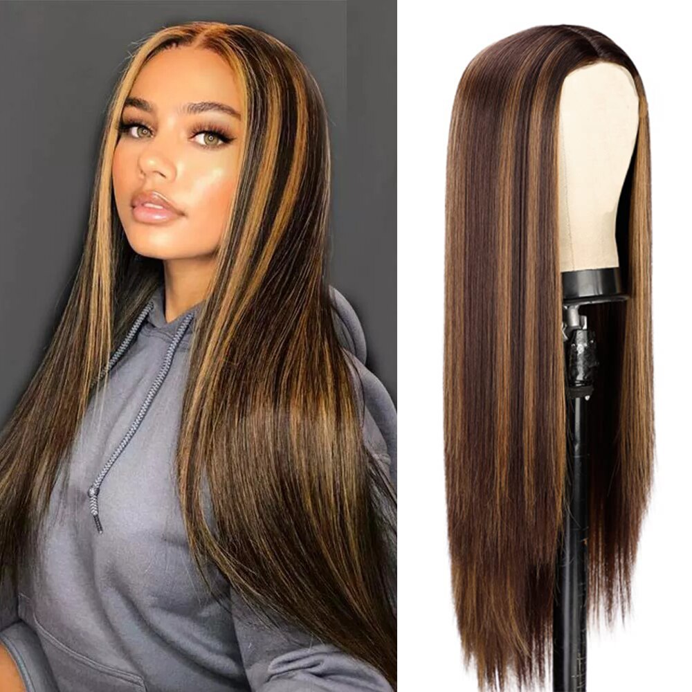 26 Inch Long Straight With Bangs White Wig Cosplay Red Green Lolita Ladies Anime High Temperature Fiber Synthetic Wig