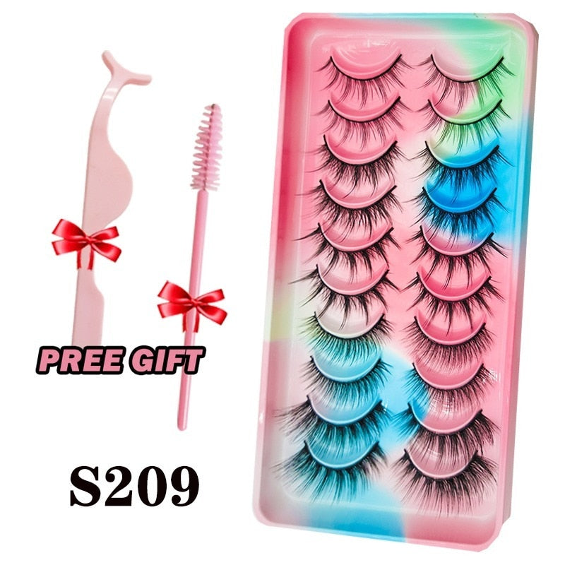 Natural Lashes 5/10 Pairs Eyelashes 3D Mink Manga Lashes Strip Lashes Band Soft Light False Eyelashes
