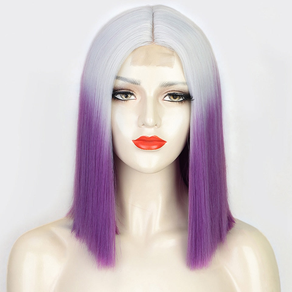 Synthetic Ombre Orange Wig Short Straight Middle Part Bob Wig Natural Yellow/Red Wigs Heat Resistant Fiber