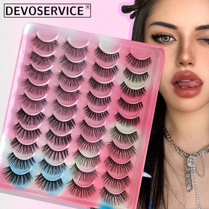 Eyelashes 20Pairs 3D Mink Lashes Fluffy Soft Wispy Natural Cross False Eyelashes Reusable Eyelash Extension
