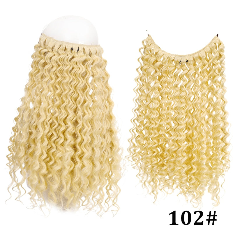 Natural Synthetic Hair Extension Clipless Invisible Hair Extension Ombre Black Curly Long Wig for Women Hair Extensions