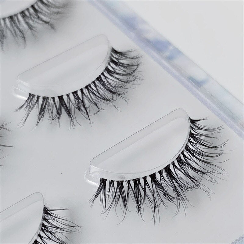 5 pairs short Mink Lashes 3D Mink Eyelashes Invisible Band Natural Black Mink False Eyelash Full Strip Reusable