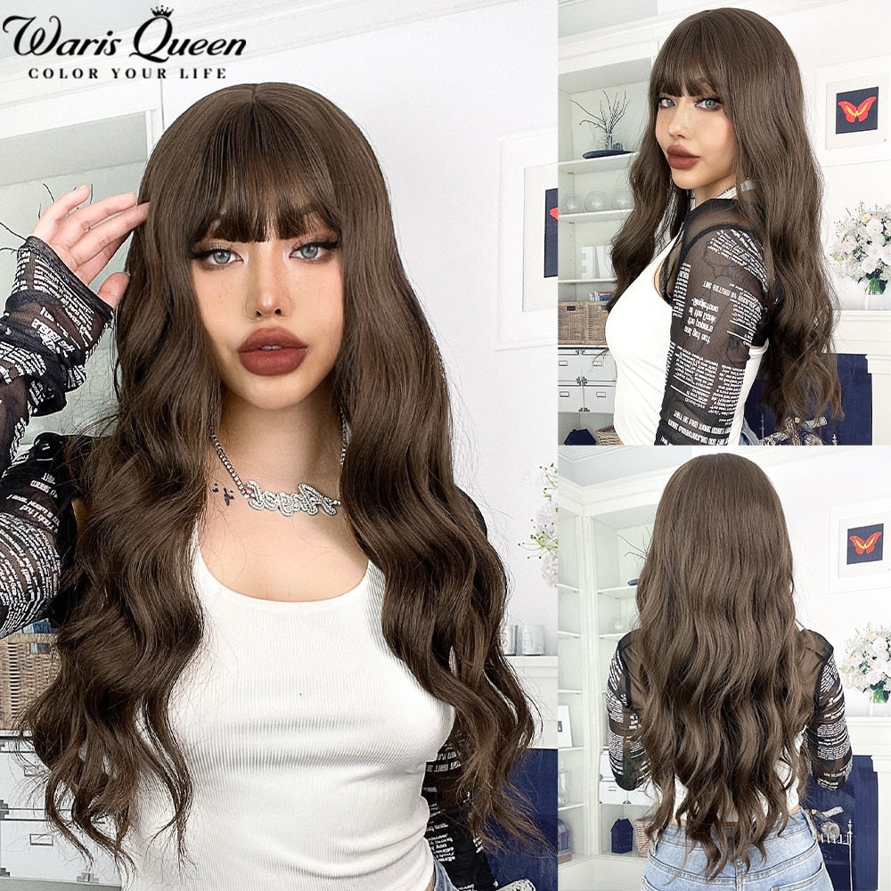 Long Wavy Ombre Black White Synthetic Wigs for Women Heat Resistant Natural Middle Part Cosplay Party Lolita Daily Hair Wigs
