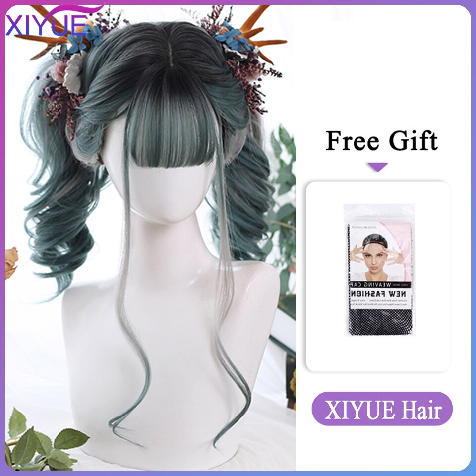 Blue Pink Lolita Wigs Ombre Long Water Wave Cosplay Wigs Synthetic Hair Wigs Heat Resistant For Women