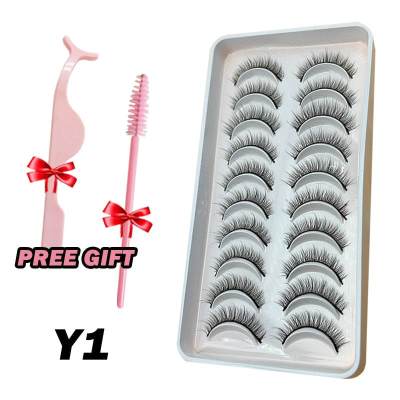 Natural Lashes 5/10 Pairs Eyelashes 3D Mink Manga Lashes Strip Lashes Band Soft Light False Eyelashes