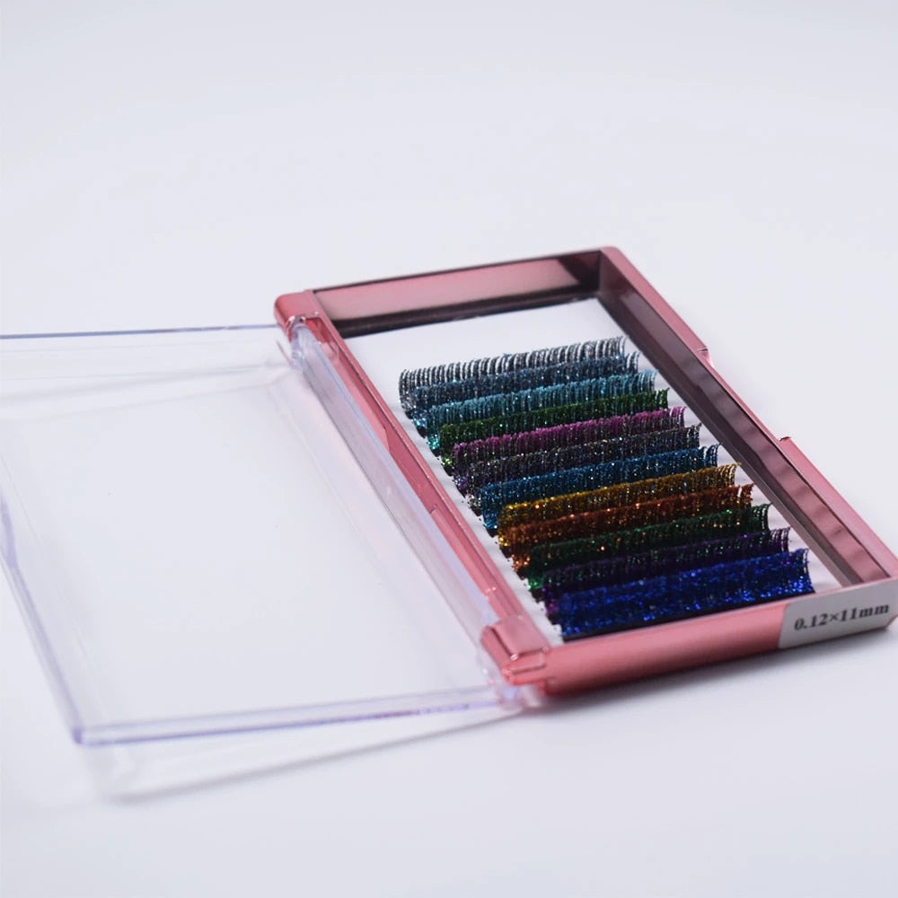 Mix Colors Glitter Eyelash Extensions Shiny Colorful False Lashes Faux Russian Volume Individual Lashes
