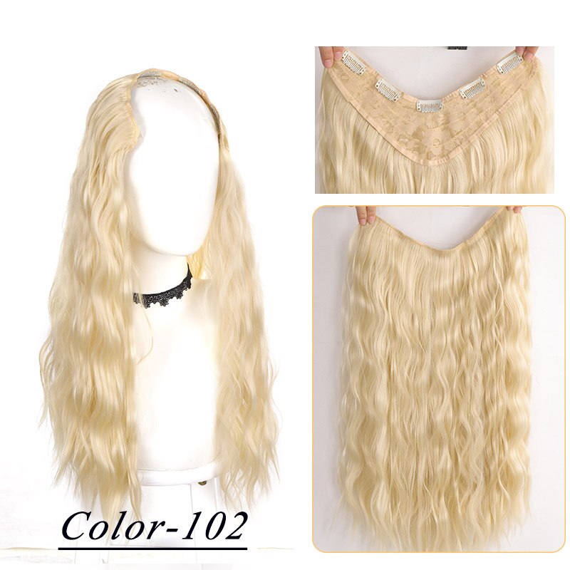 Synthetic Hair Fake Hair Extensions Clip Hairpiece V-Shaped Half Wig Natural Wavy Extension False Strands On Hairpins Women