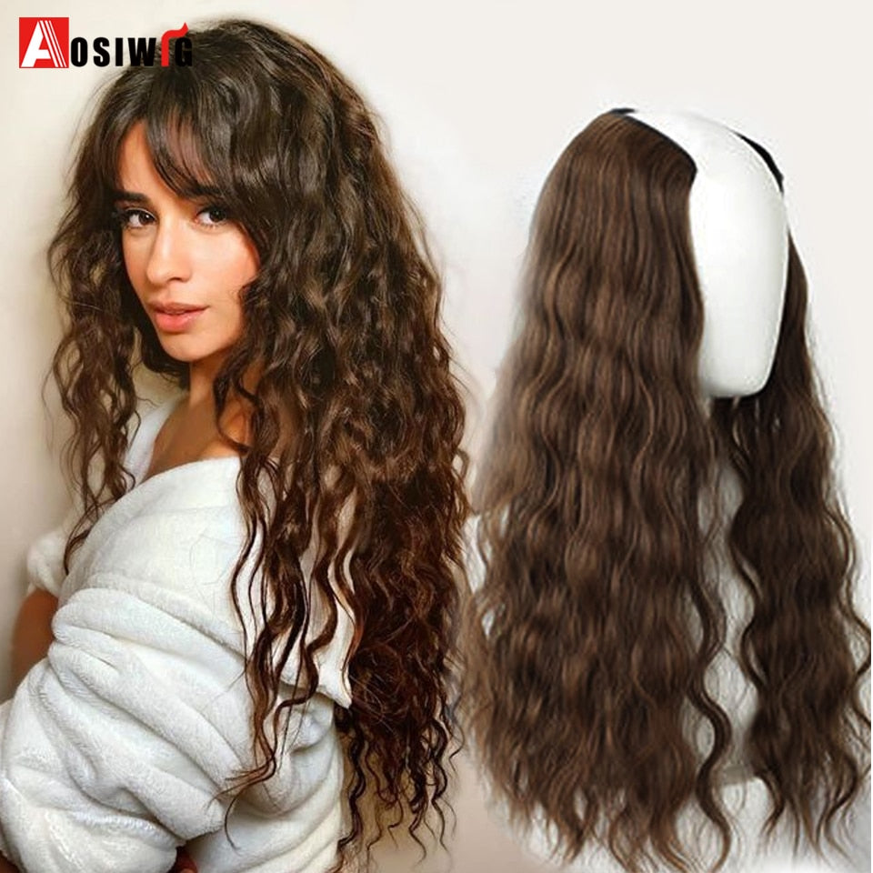 Synthetic Hair Fake Hair Extensions Clip Hairpiece V-Shaped Half Wig Natural Wavy Extension False Strands On Hairpins Women
