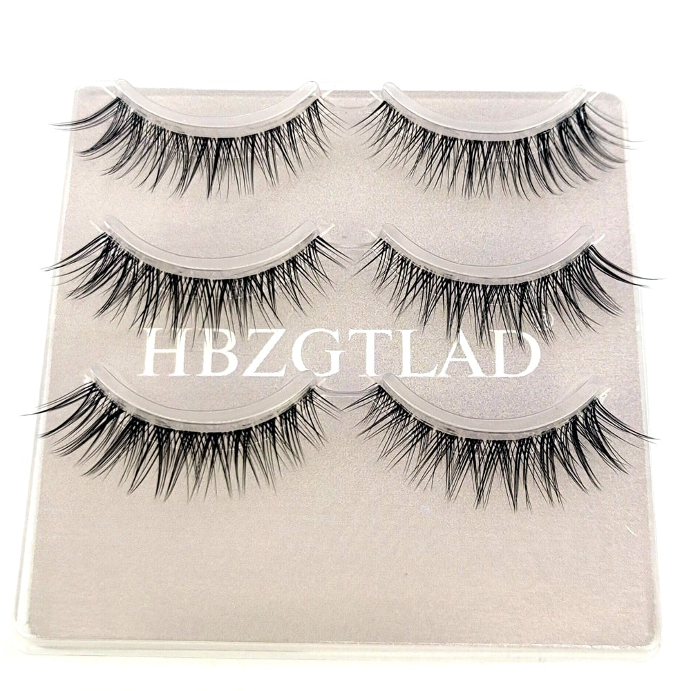 5 pairs short Mink Lashes 3D Mink Eyelashes Invisible Band Natural Black Mink False Eyelash Full Strip Reusable