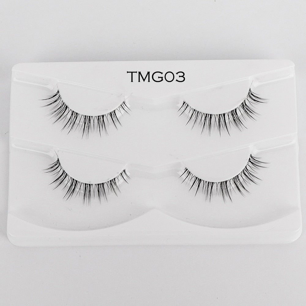 2pairs Clear Band Eyelashes Mink 3D Natural Long False Lashes Invisible Thin Band Eyelash Handmade Crisscross Lashes Makeup