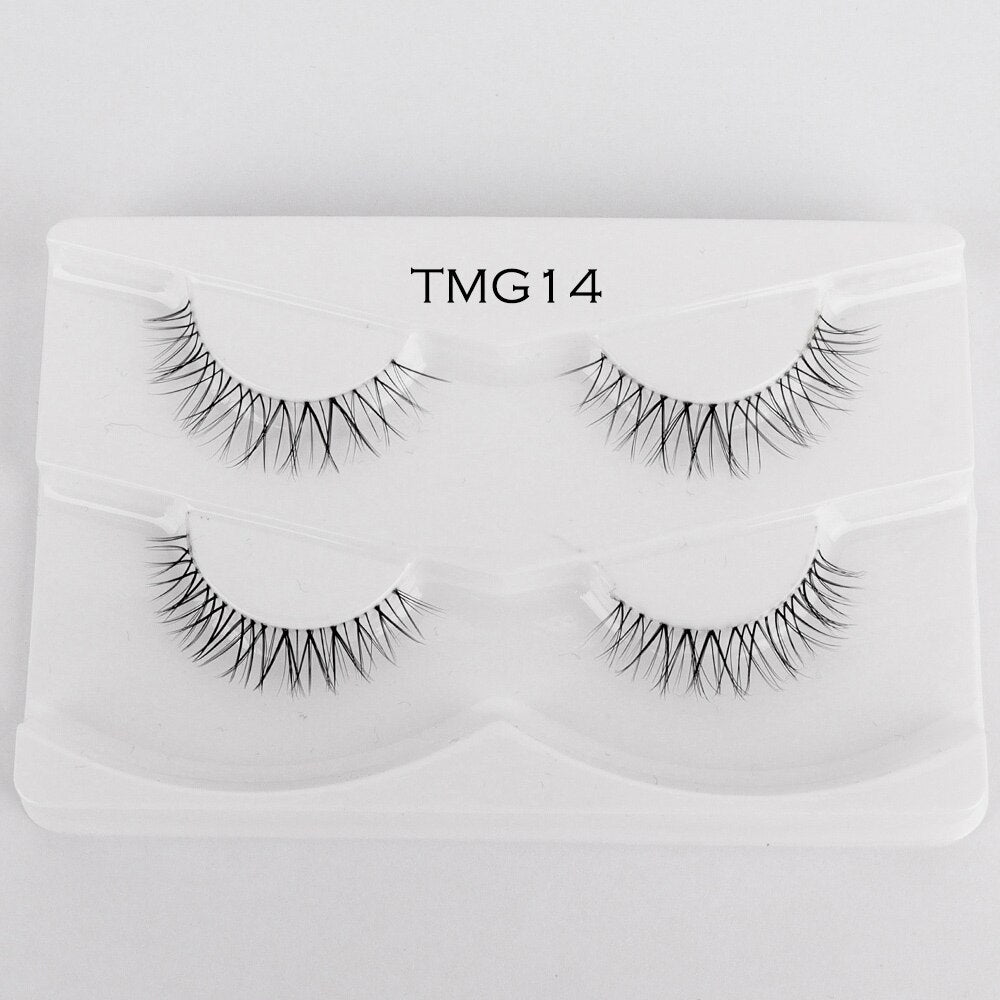 2pairs Clear Band Eyelashes Mink 3D Natural Long False Lashes Invisible Thin Band Eyelash Handmade Crisscross Lashes Makeup
