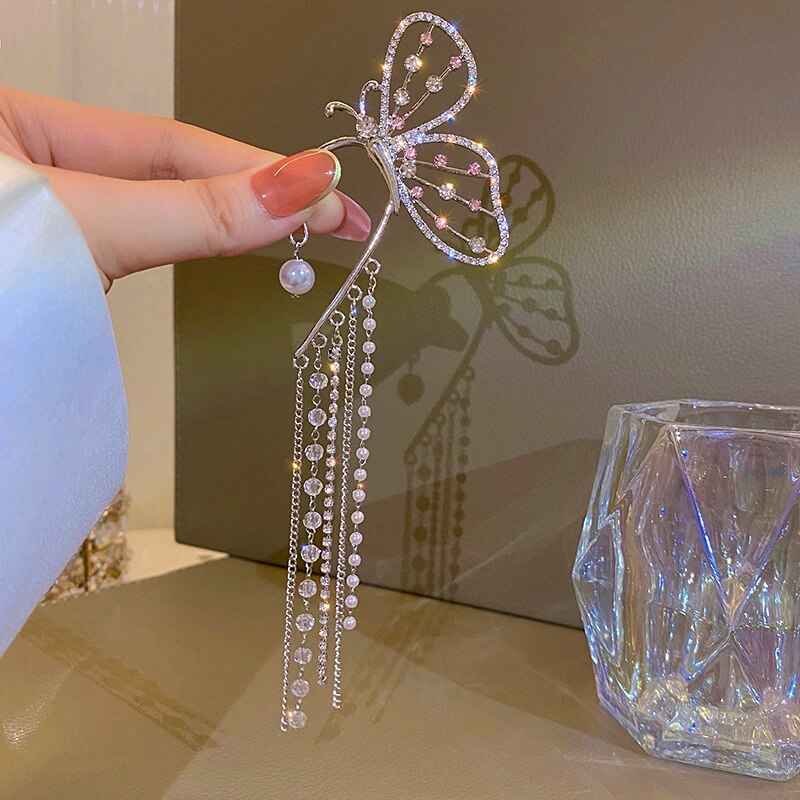 Long Tassel Transparent Yarn Blue Purple Butterfly Earring Drop Earring For Women Girl Party Hot Jewelry