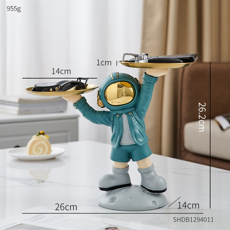 Creative Astronaut Statue Storage Tray Nordic Home Decor Desk Storage Astronaut Figurine Living Room Table Decor Key Storage