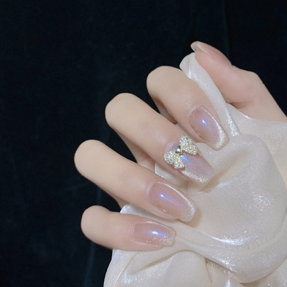 24pcs Cat Eye False Nail Deep Blue Color Fake Nail Tips Full Cover Nail Art Long Coffin Ballet Press on Nail Manicure Nail Tips