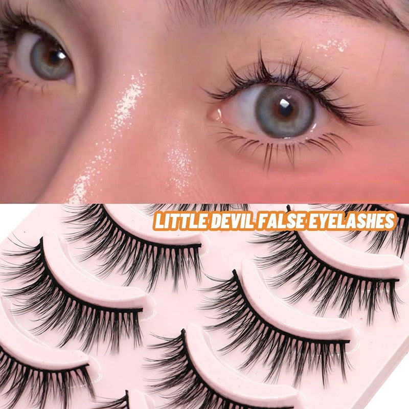5 Pairs 3d Faux Mink Manga Lashes Little Devil Fairy 3D False Eyelashes Natural Lash Extension