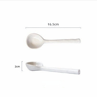 Japanese Style Stoneware Small Soup Spoon Ceramic Spoon, Long Handle Cute Spoon