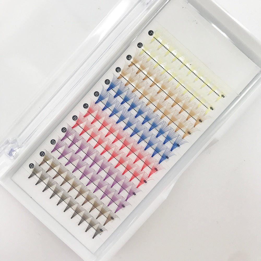6 Color D Curl False Eyelashes 10D 0.05 Thickness Mix Colored Lashes Russian Premade Volume Fans