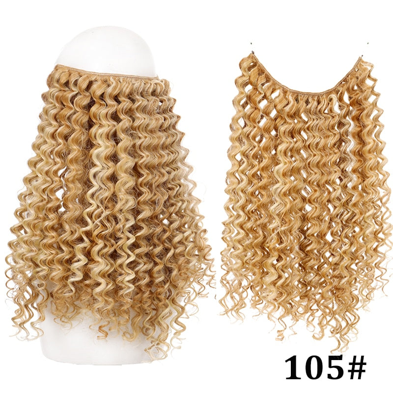 Natural Synthetic Hair Extension Clipless Invisible Hair Extension Ombre Black Curly Long Wig for Women Hair Extensions