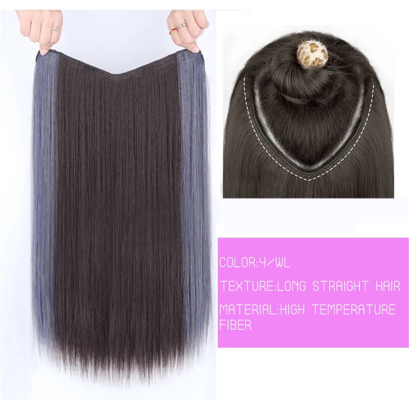 Synthetic Hair Fake Hair Extensions Clip Hairpiece V-Shaped Half Wig Natural Wavy Extension False Strands On Hairpins Women