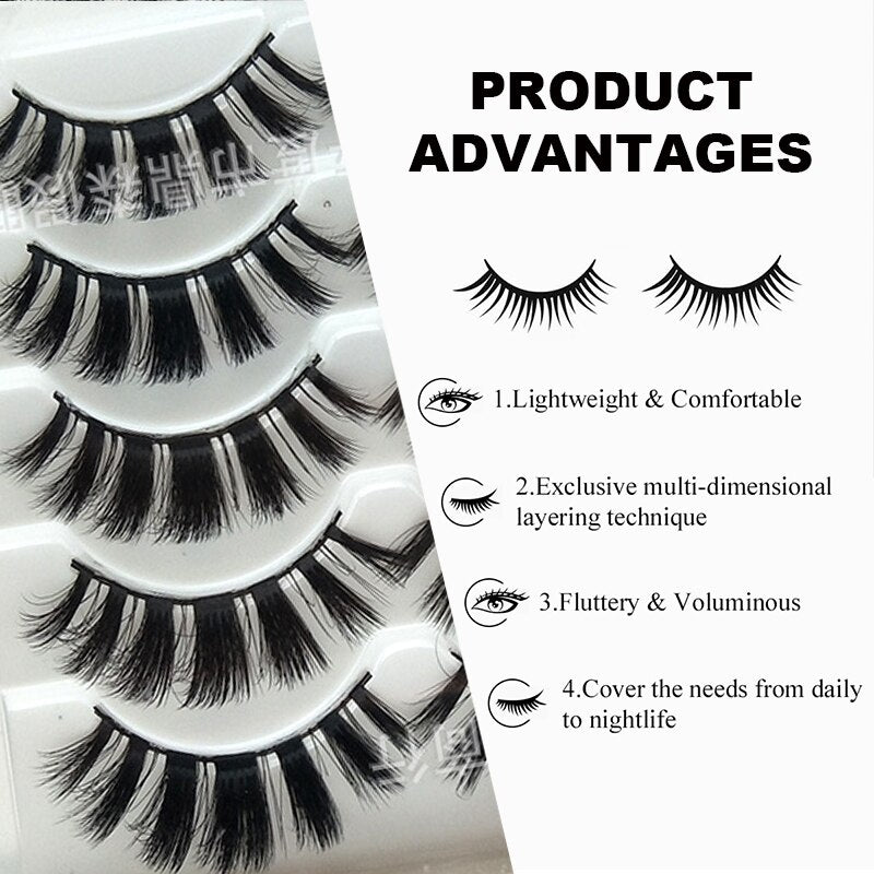 3D Mink Lash Natural False Eyelashes Faux Mink lashes 5Pair False Eyelash Reusable Thick Long Cilia