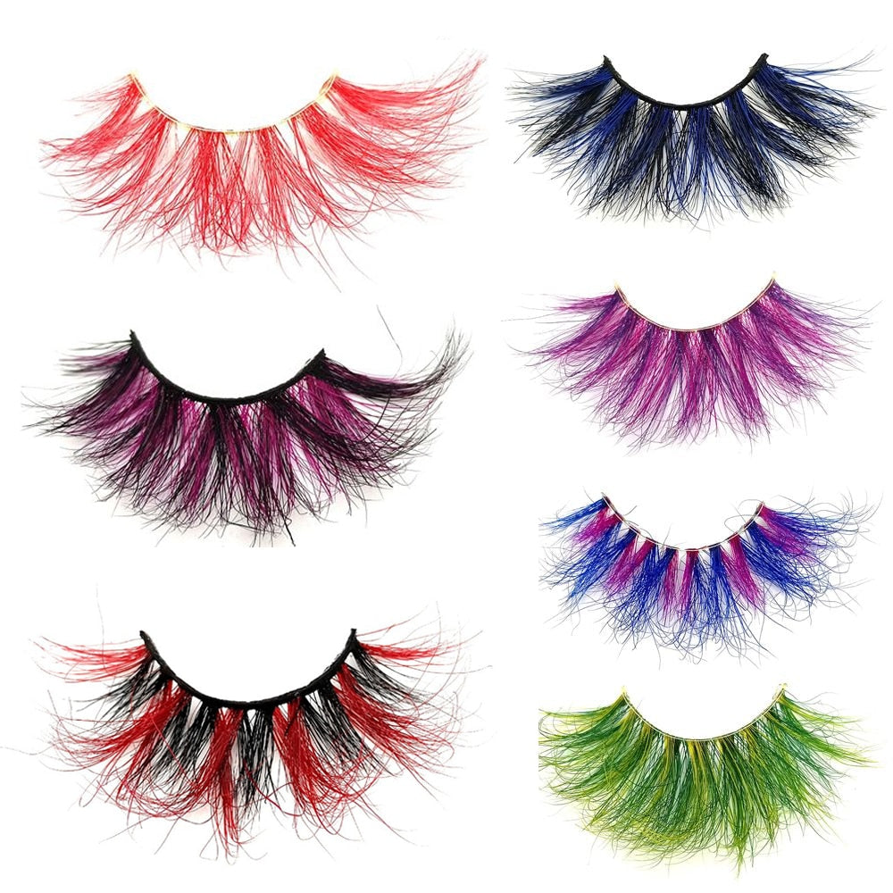 1 Pair Red Blue Purple Pink Mix 3D Mink Colored Eyelashes Ombre Vegan Strip Lashes Natural Dramatic Fluffy Colourful