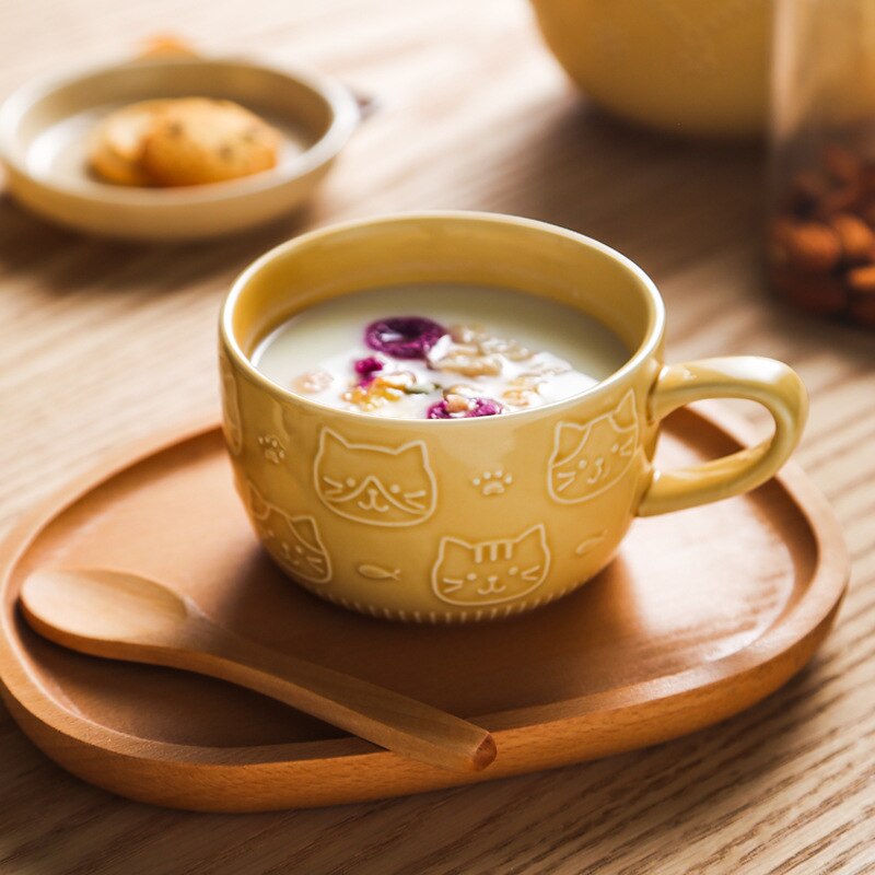 Japanese ceramic cartoon cat mug cute breakfast mug milk mug creative coffee mug with lid couple cup filiżanka porcelanowa