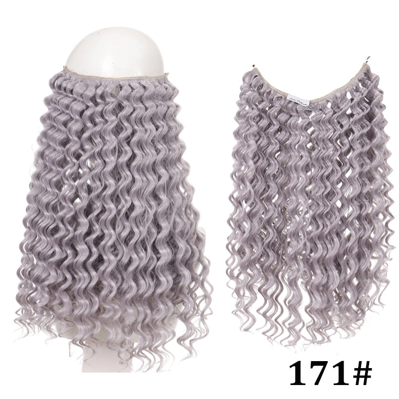 Natural Synthetic Hair Extension Clipless Invisible Hair Extension Ombre Black Curly Long Wig for Women Hair Extensions