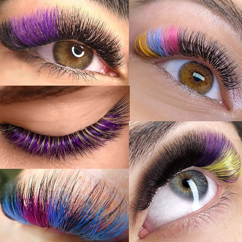 Colored Premade Russian Volume Fans Eyelash Extensions 10D Mix Gold Blue Brown Individual Eyelashes Clusters