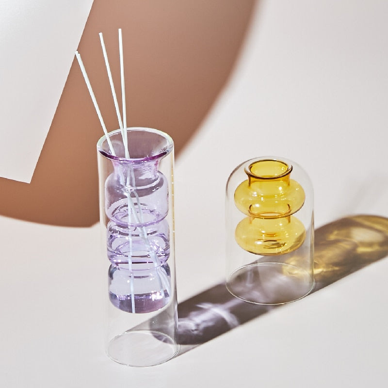 Nordic creative colored glass vase ornaments creative hydroponic transparent flower dryer decoration
