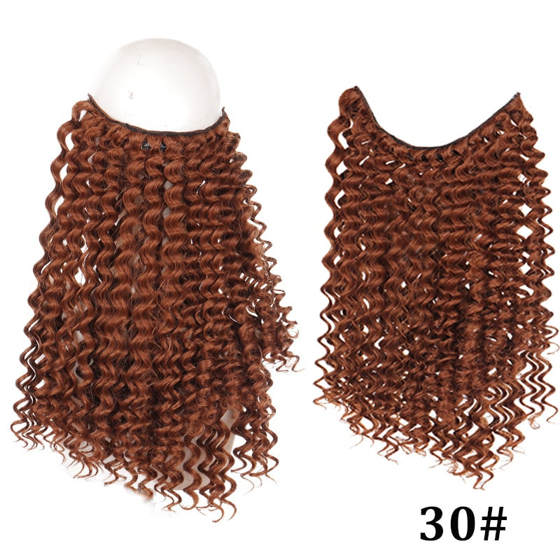 Natural Synthetic Hair Extension Clipless Invisible Hair Extension Ombre Black Curly Long Wig for Women Hair Extensions