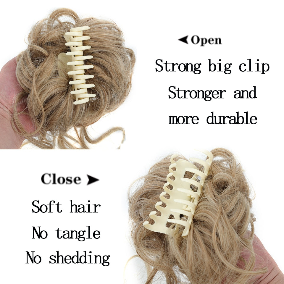 Synthetic Women Hair Buns Curly Chignon Ombre Claw Hair Messy Buns Updo claw Clip In Hairpiece For Women