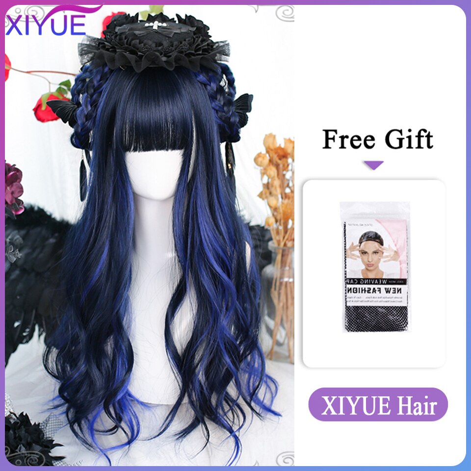 Blue Pink Lolita Wigs Ombre Long Water Wave Cosplay Wigs Synthetic Hair Wigs Heat Resistant For Women