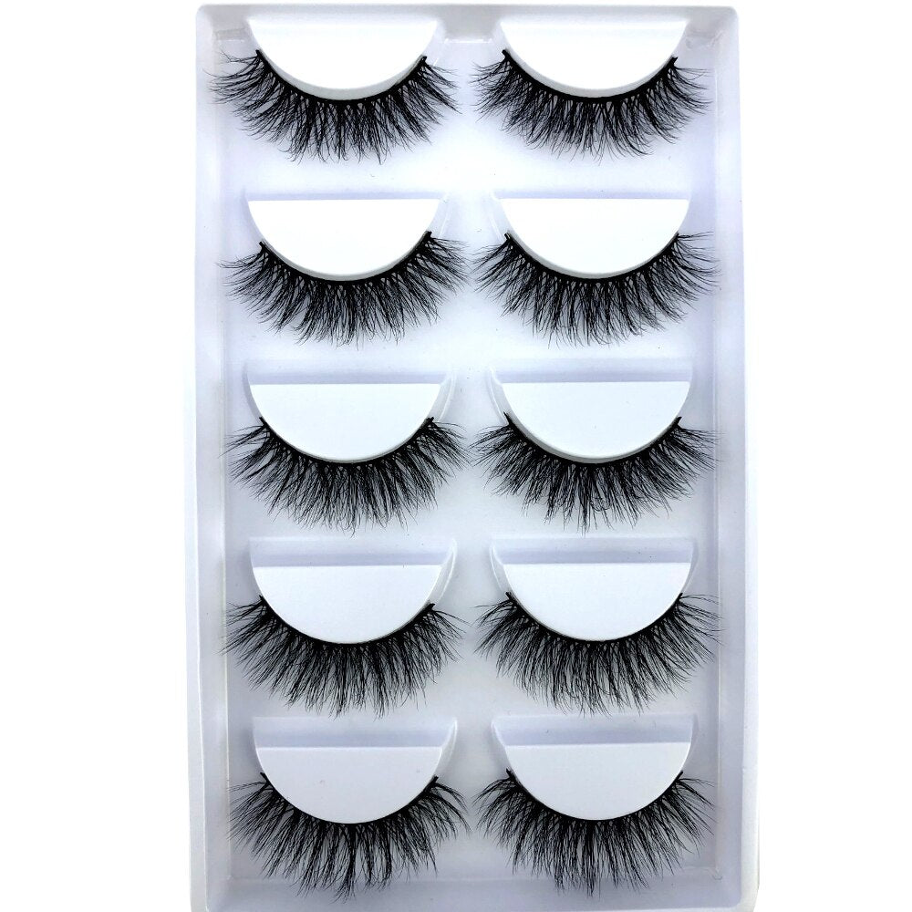 False Eyelashes Cat-Eye Fluffy Faux Mink Lashes 8D Wispy Lashes 5 Pairs Pack Dramatic Long Thick Volume Eyelashes