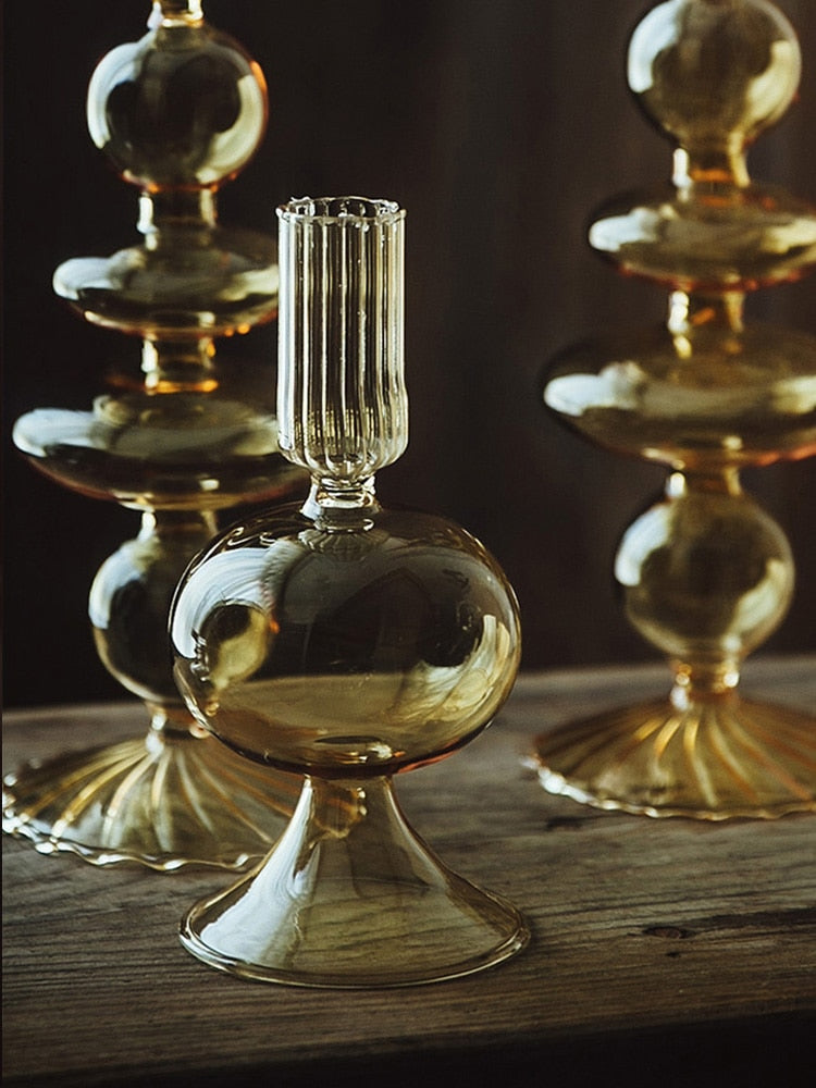 Vintage Glass French Style Crystal Glass Candle Holders Simple Wedding Romantic Candlelight Dinner Home Decoration