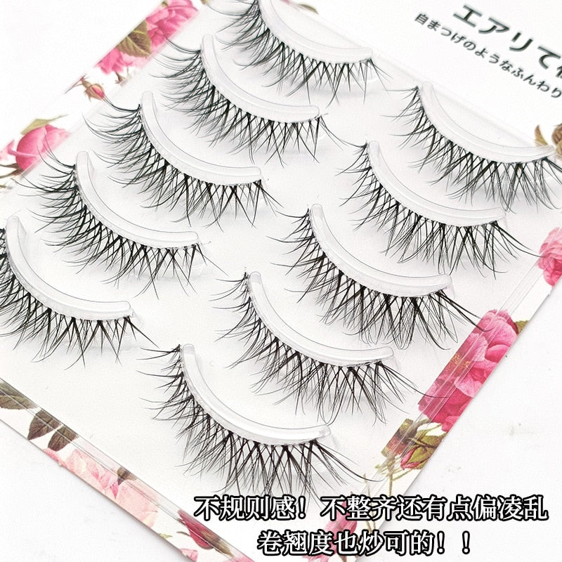 Invisible band Lashes 5 Pairs 3D Faux Mink Lashes Natural short Transparent Terrier Lashes Clear Band Soft Eyelashes
