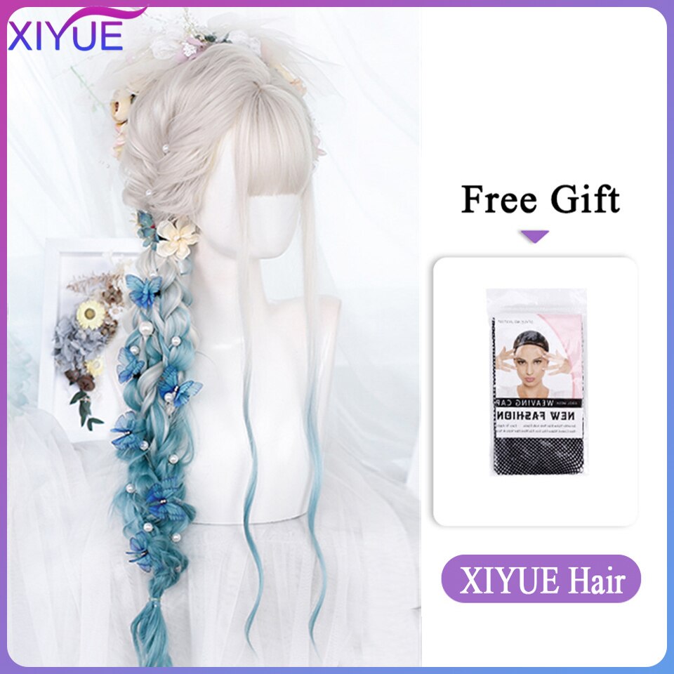 Blue Pink Lolita Wigs Ombre Long Water Wave Cosplay Wigs Synthetic Hair Wigs Heat Resistant For Women