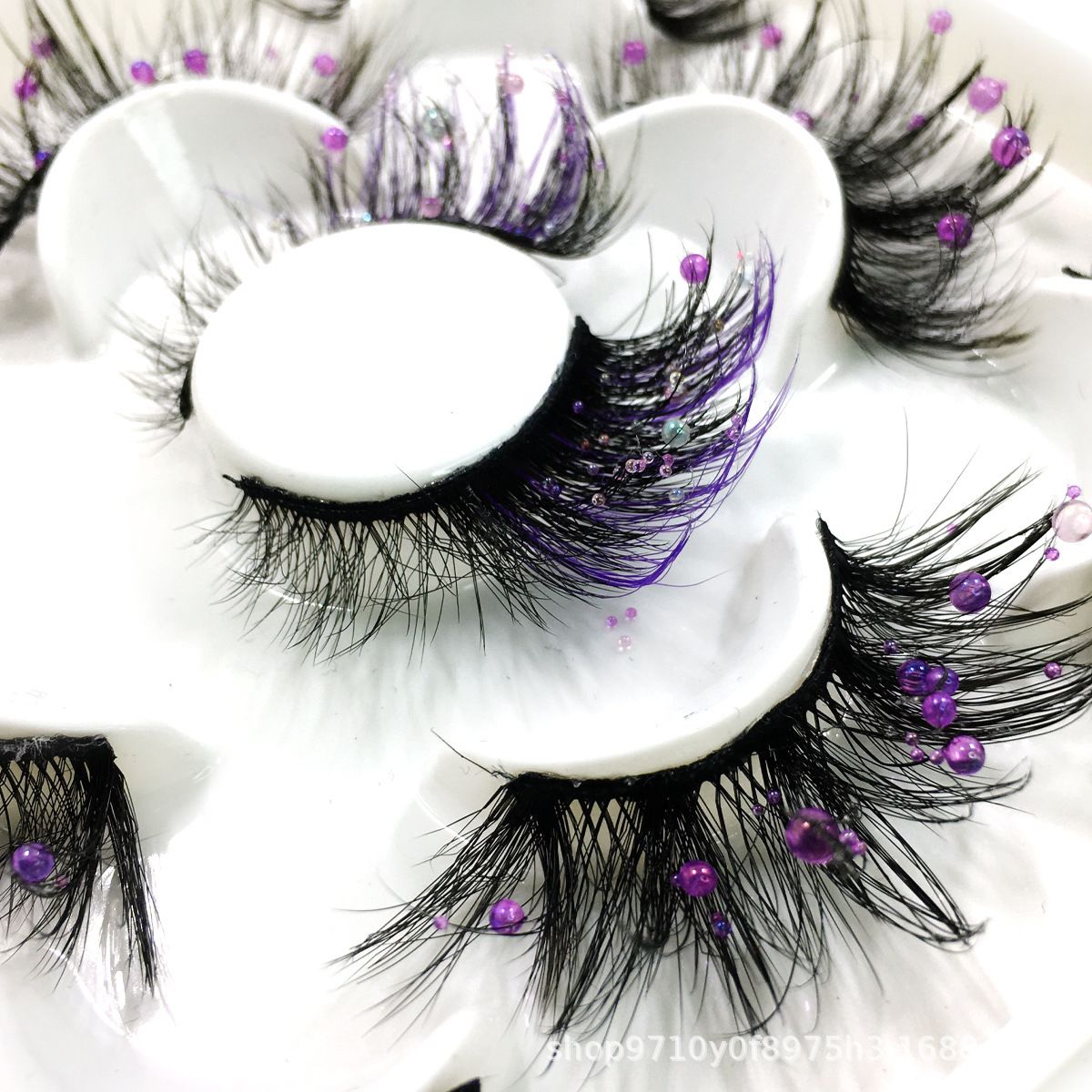 1/5Pairs Colorful Rhinestones False Eyelashes Handmade Glitter Thick Fake Eyelashes Mermaid Tears Pearl Lashes Extension