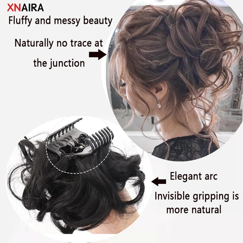 Synthetic Women Hair Buns Curly Chignon Ombre Claw Hair Messy Buns Updo claw Clip In Hairpiece For Women