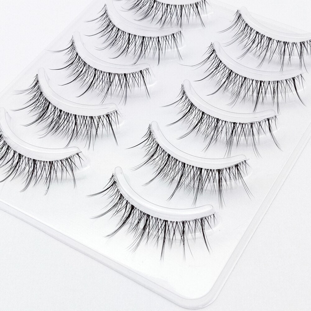 Invisible band Lashes 5 Pairs 3D Faux Mink Lashes Natural short Transparent Terrier Lashes Clear Band Soft Eyelashes