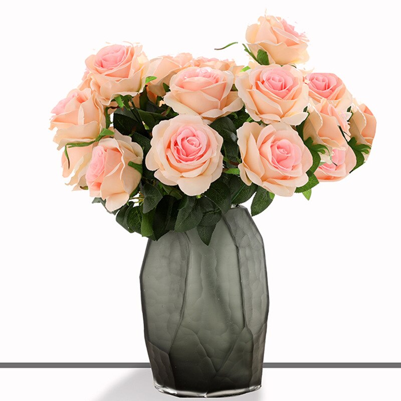 Simulation Bouquet 9 Heads Artificial Rose Silk Fake Flower Home Living Room Dining Table Wedding Decoration Purple