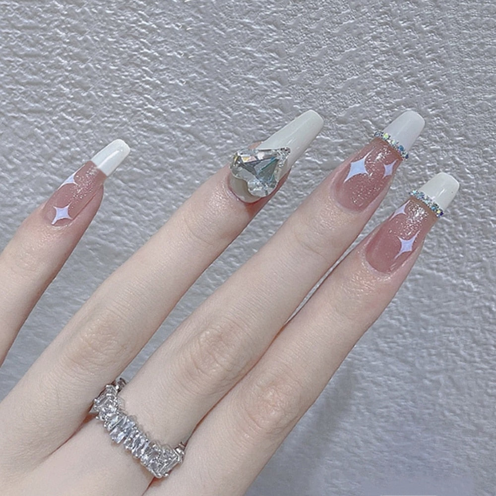 24pcs Rhinestone Design Fake Nails Shiny nail Decorations Press On nail Tips False Nail Patch