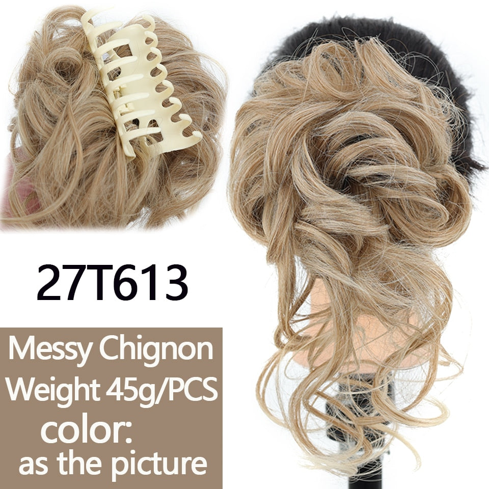 Synthetic Women Hair Buns Curly Chignon Ombre Claw Hair Messy Buns Updo claw Clip In Hairpiece For Women