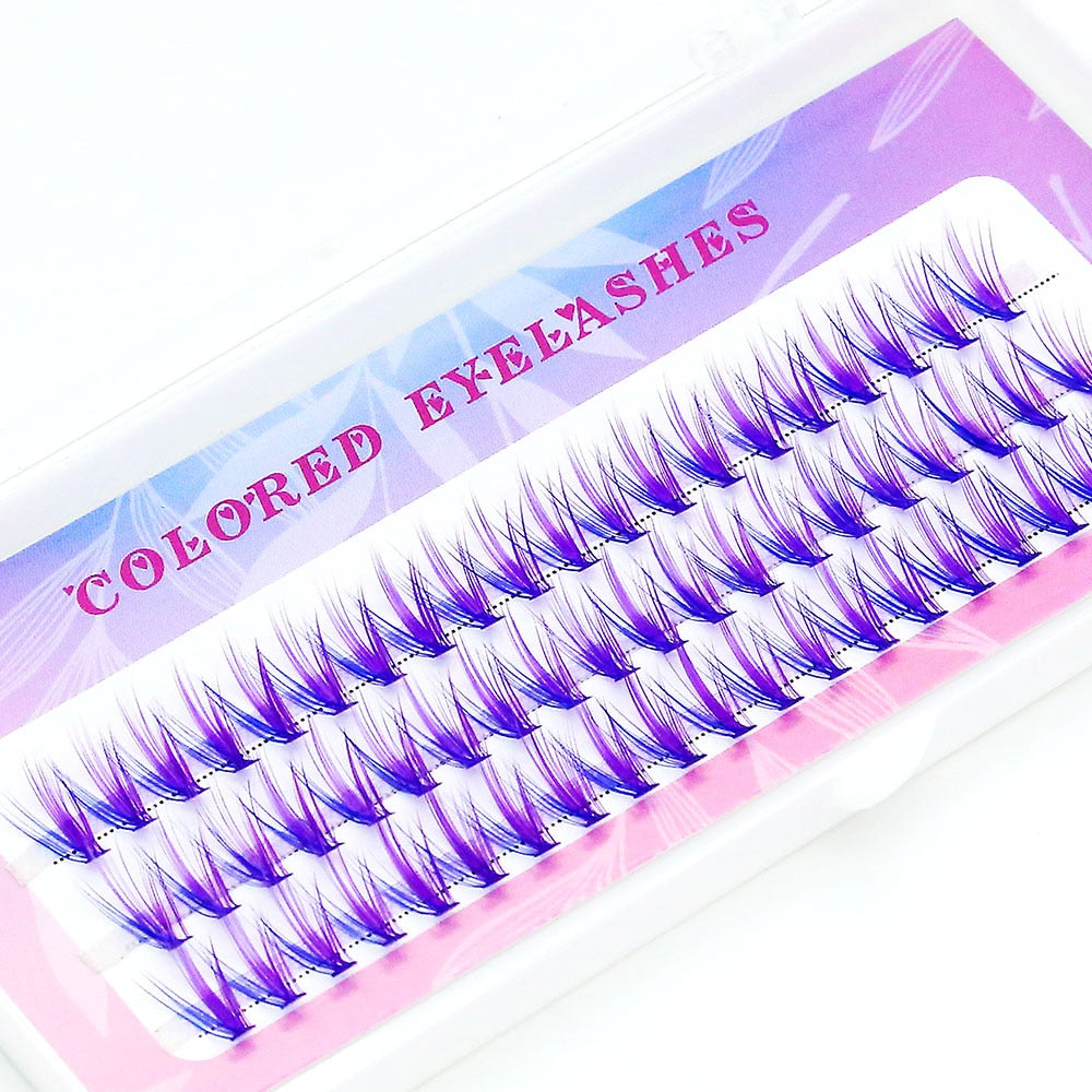 Blue Purple Mix Colored Lashes Cluster Eyelash Extension Natural Long 20D Volume Effect Faux Bunche Individual