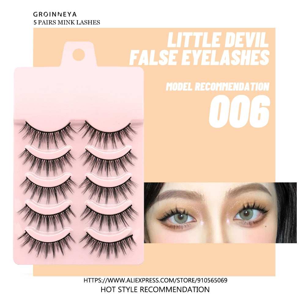 2/5 Pairs 3D Faux Mink Lashes Natural Cosplay False Eyelashes Natural Japanese SeriousCross Manga Lashes MaKeup Tools
