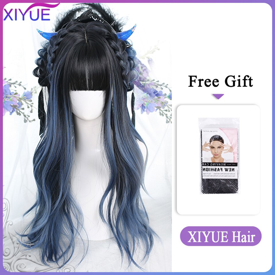 Blue Pink Lolita Wigs Ombre Long Water Wave Cosplay Wigs Synthetic Hair Wigs Heat Resistant For Women